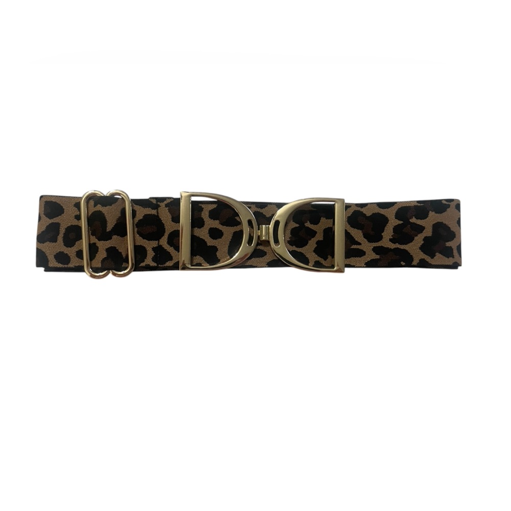 NWT Luxequine 2” Wide Tan/Black Leopard Equestrian Belt with Gold Stirrup Buckle - Picture 1 of 3